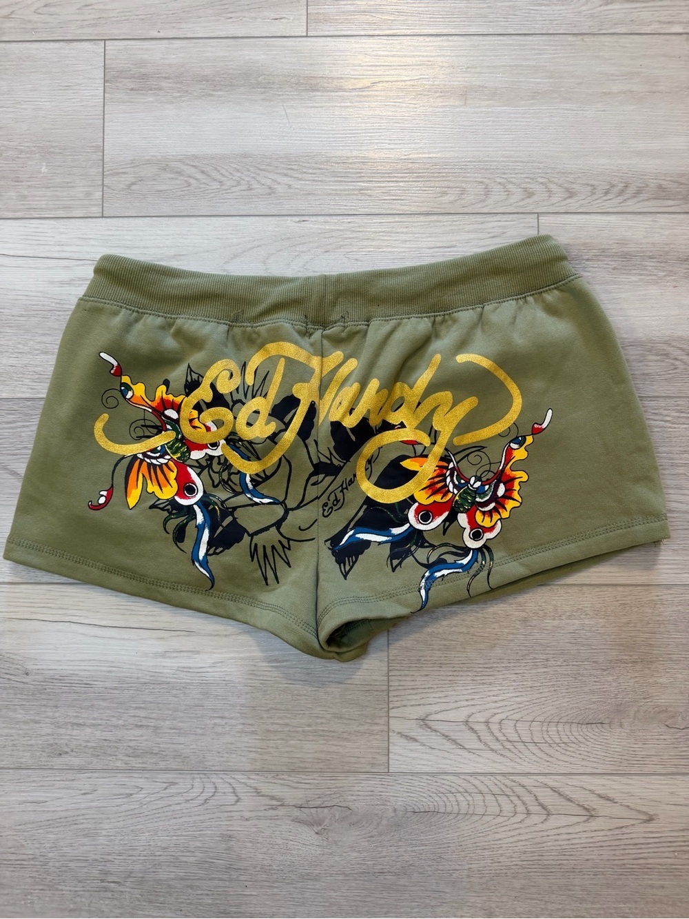 Ed Hardy Shorts BUTTERFLIES FLEECE SHORT Sz XL NWT Y2K Style Cotton Blend Green
